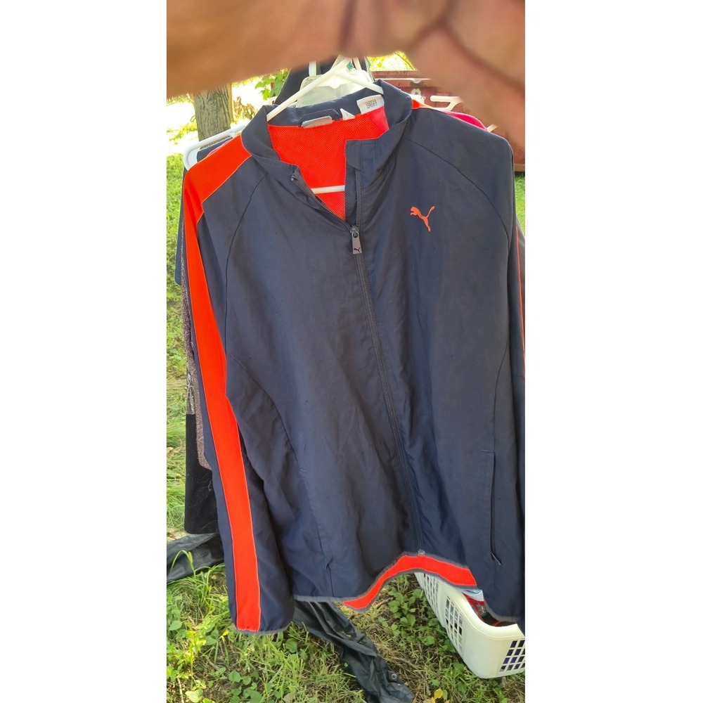 Puma Mens Track Jacket XL Navy Blue Orange Full Zip Mesh Lined Windbreaker